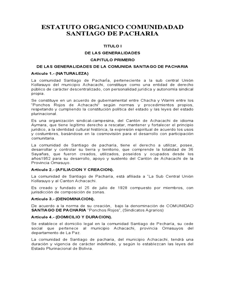 Estatuto Oganico y Reglamento Interno de La Comunidadad Santiago de ...