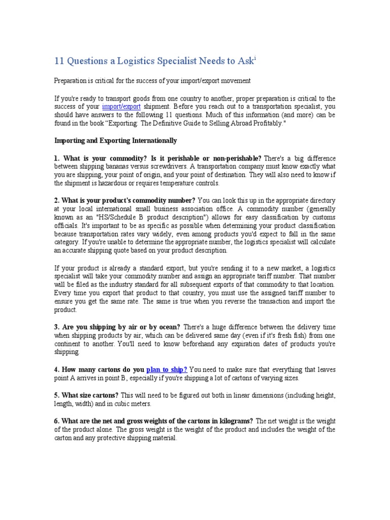 Essential Questions for Export Logistics | PDF | Exports | Logistics