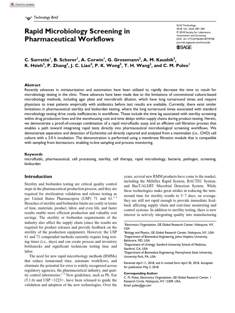 Rapid Microbiology Screening in Pharmaceutical Workflows | PDF | Flow ...