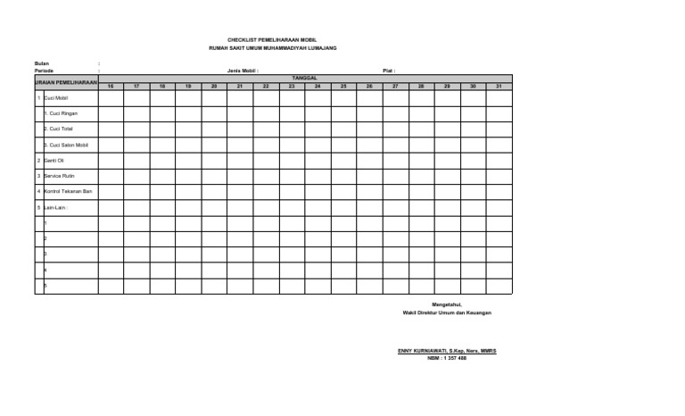 Checklist Pemeliharaan Kendaraan Roda 4 | PDF