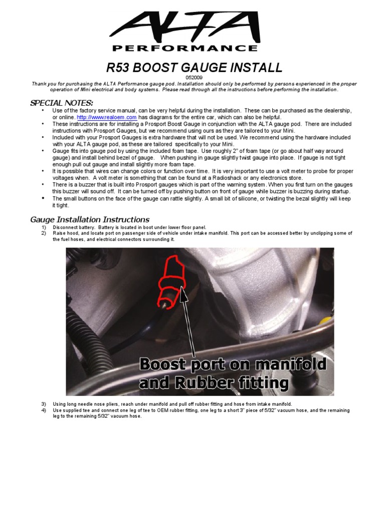 R53 Boost Gauge Install Special Notes PDF Electrical Connector