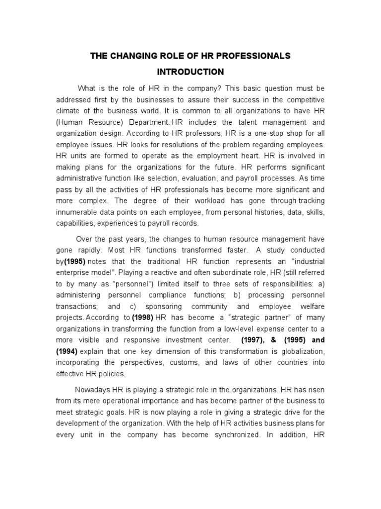 The Changing Role of HR Professionals | PDF | Human Resources | Human ...