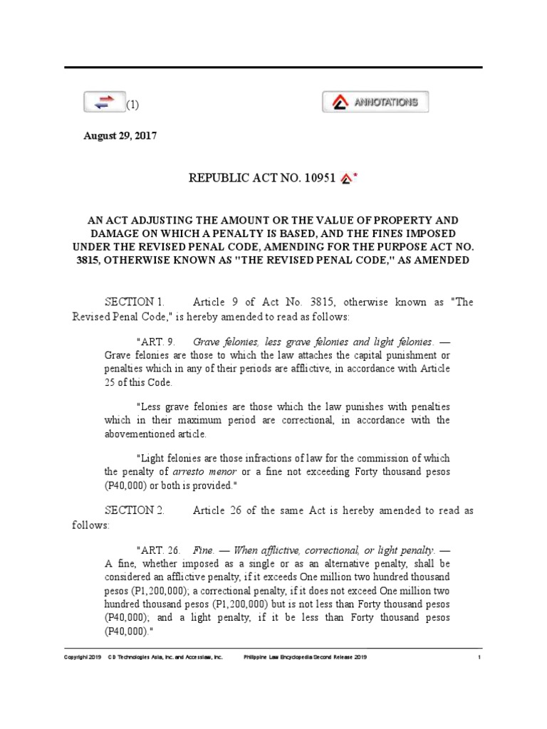 RA 10951 - An Act Adjusting The Amount or The Value of The Property and ...