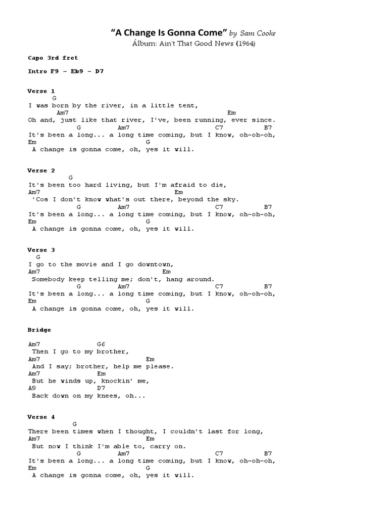 Sam Cooke &ldquo;A Change Is Gonna Come&rdquo; by | PDF | Entertainment (General)