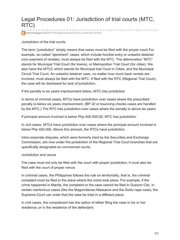 MTC and RTC Jurisdiction Explained | PDF