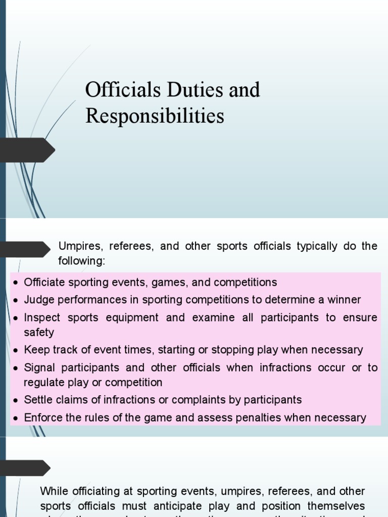 Officials Duties and Responsibilities PDF Referee Sports
