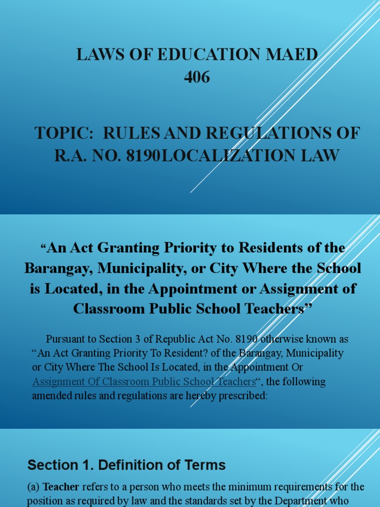 RA 8190: Localization Law for Teachers | PDF | Repeal | Teachers