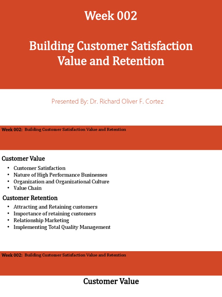 Week 002 Building Customer Satisfaction Value and Retention: Presented ...
