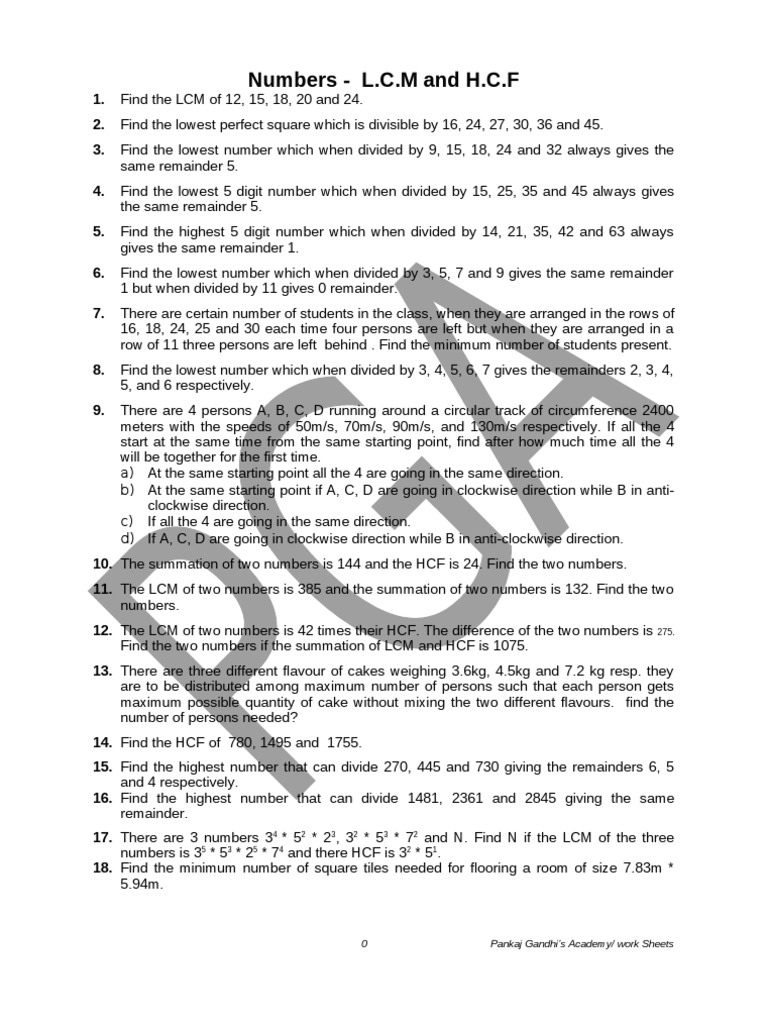Math Problems: LCM & HCF Challenges | PDF | Teaching Mathematics