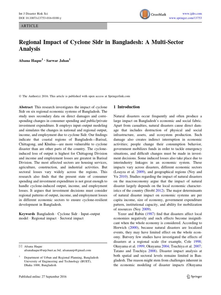 Regional Impact of Cyclone Sidr in Bangladesh: A Multi-Sector Analysis ...