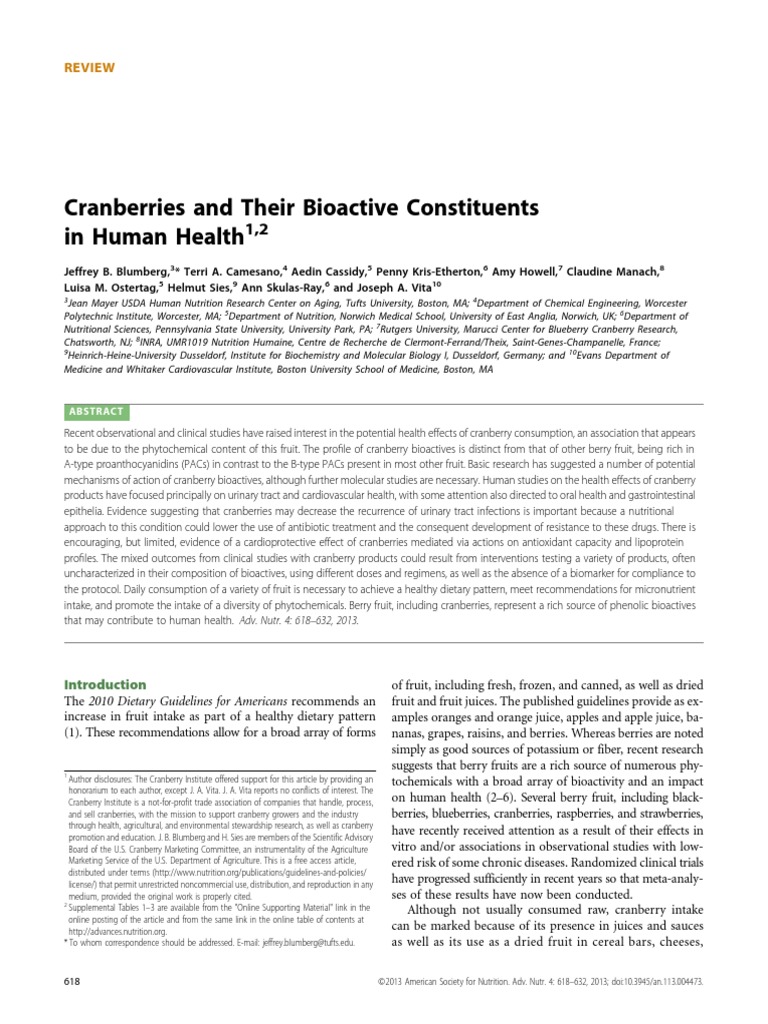 Cranberries and Their Bioactive Constituents in Human Health | PDF ...