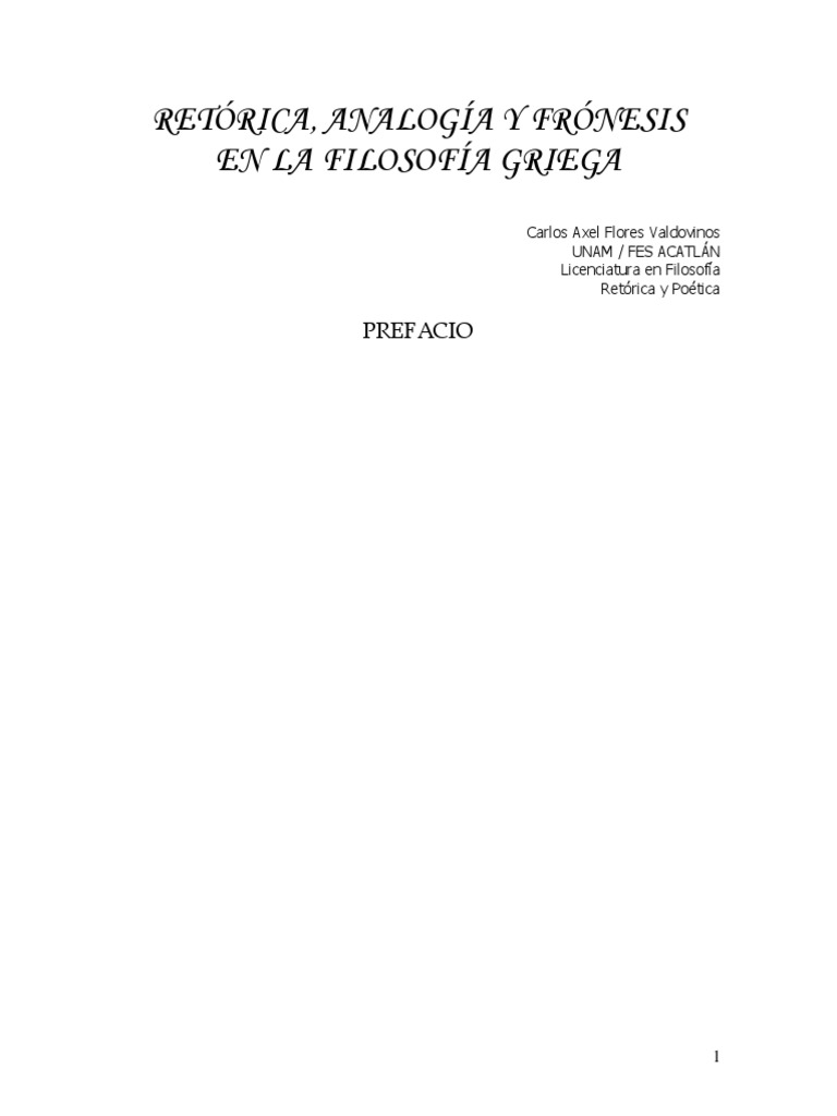 La retórica, la analogía y la phrónesis en la filosofía griega según