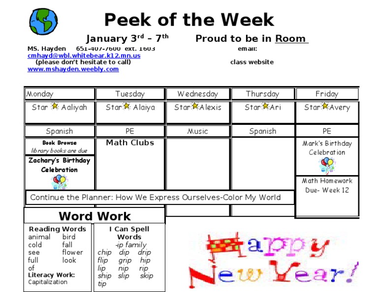 Weekly Class Highlights and Activities | PDF
