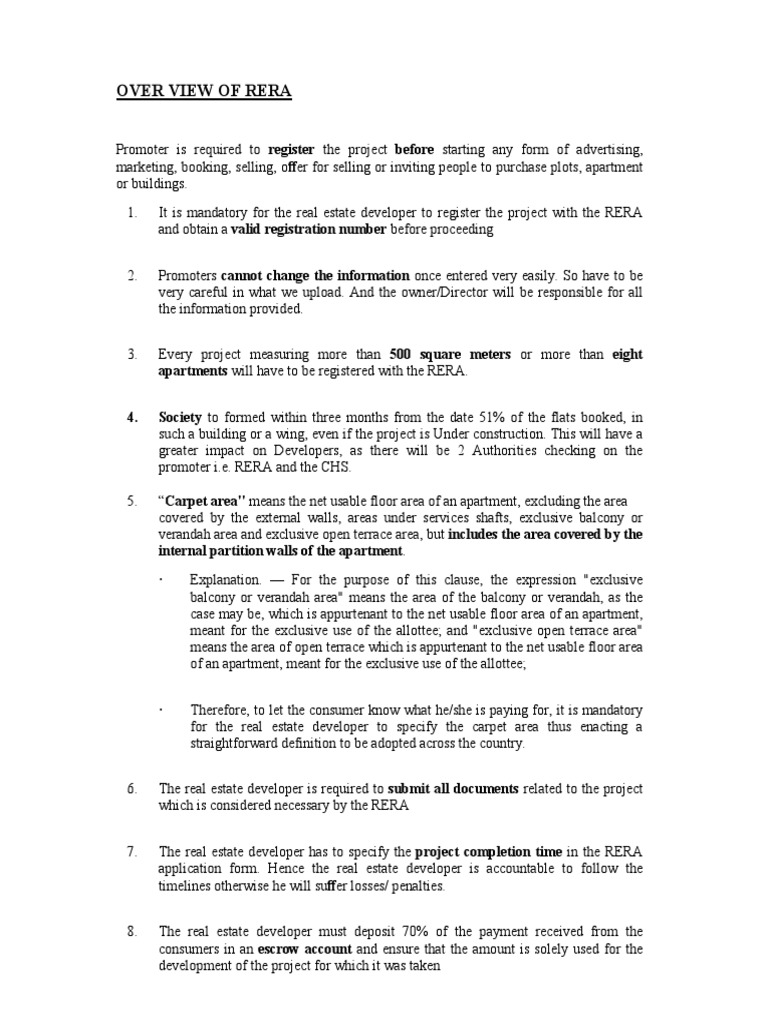 RERA Registration Guidelines for Developers | PDF | Real Estate Law ...