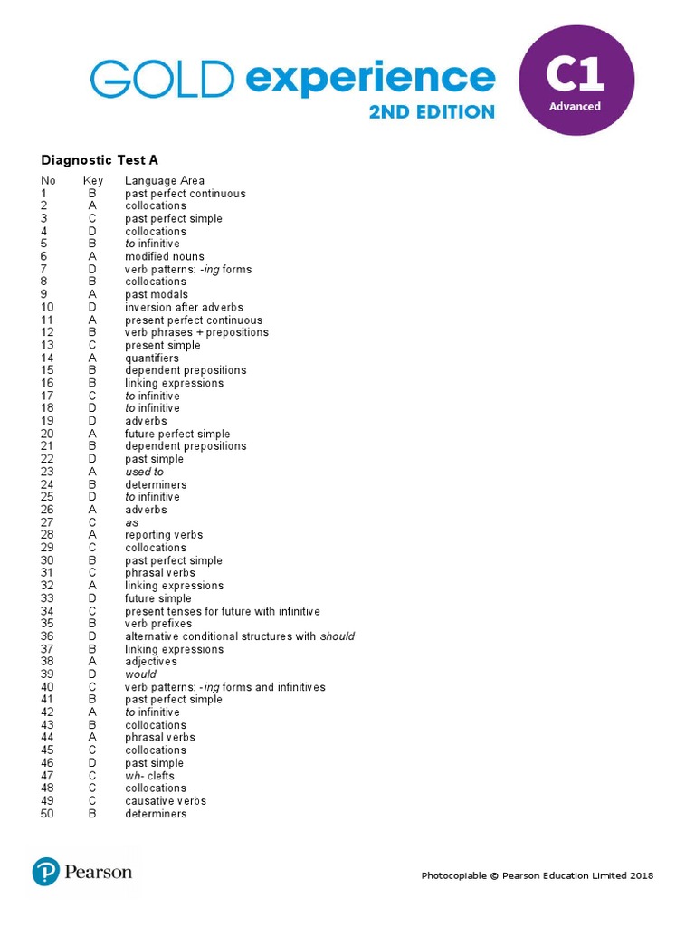 Gold Experience C1 Answer Key