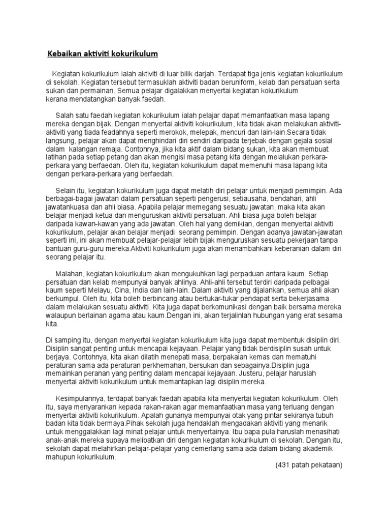 Kebaikan Aktiviti Kokurikulum Pdf