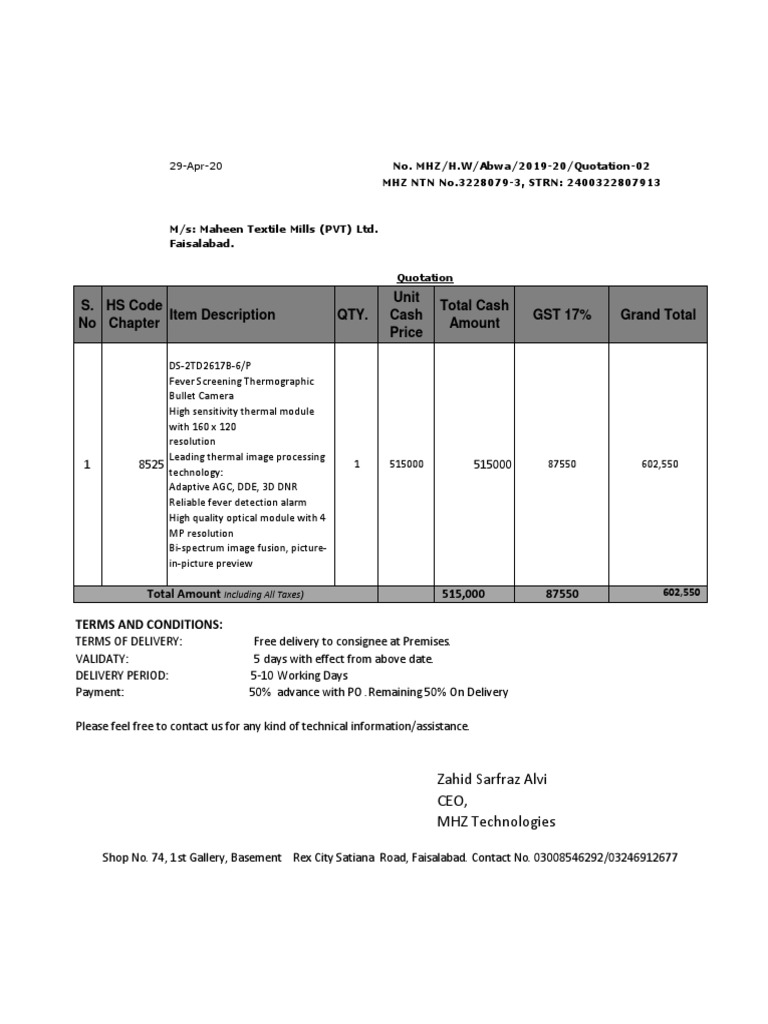 HS Code for Thermal Imaging Camera | PDF