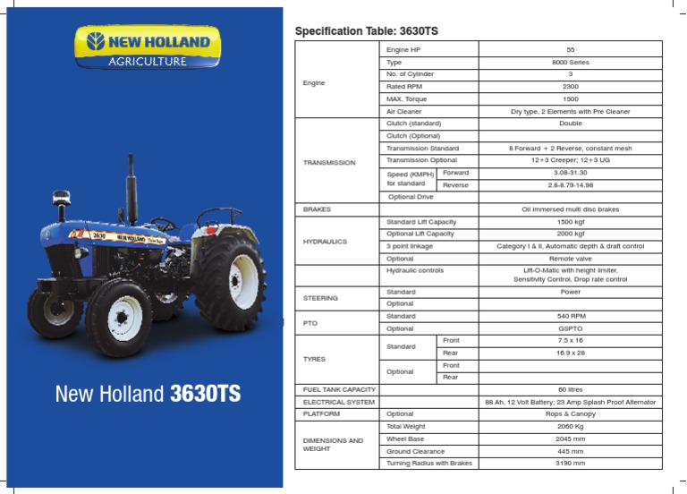 New Holland 3630TS Specifications Overview | PDF | Transmission