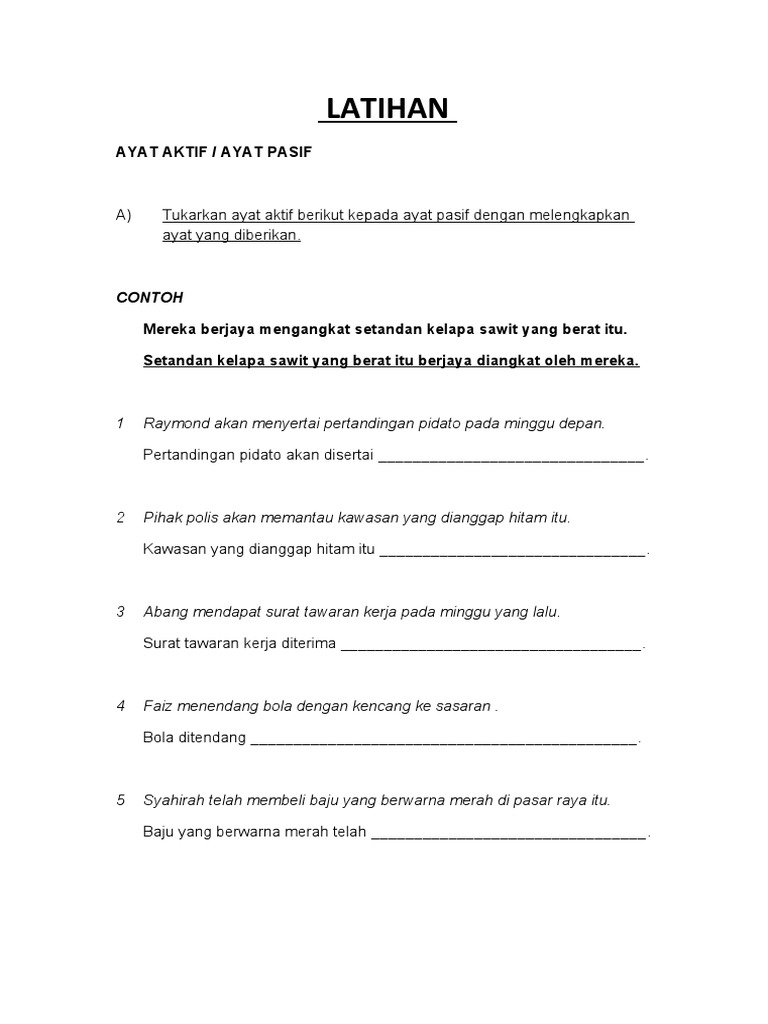 Ayat Aktif Dan Pasif - Latihan  PDF