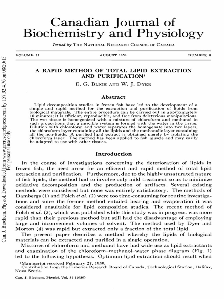 Rapid Lipid Extraction Method for Tissues | PDF | Filtration | Chloroform
