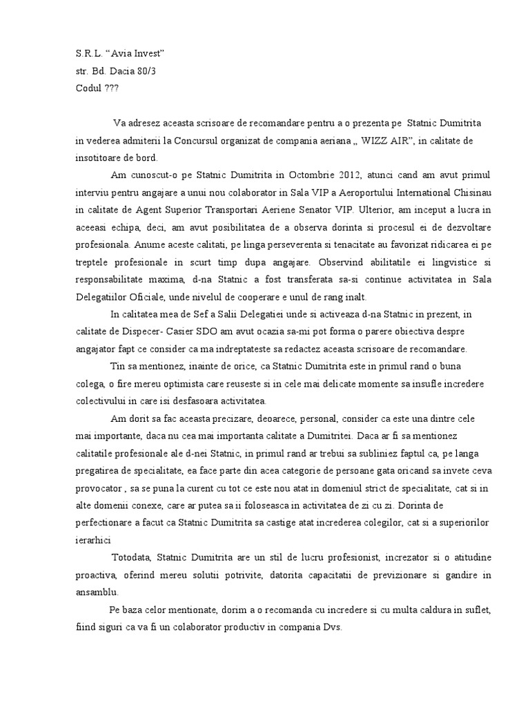Recomandation Letter!!! | PDF