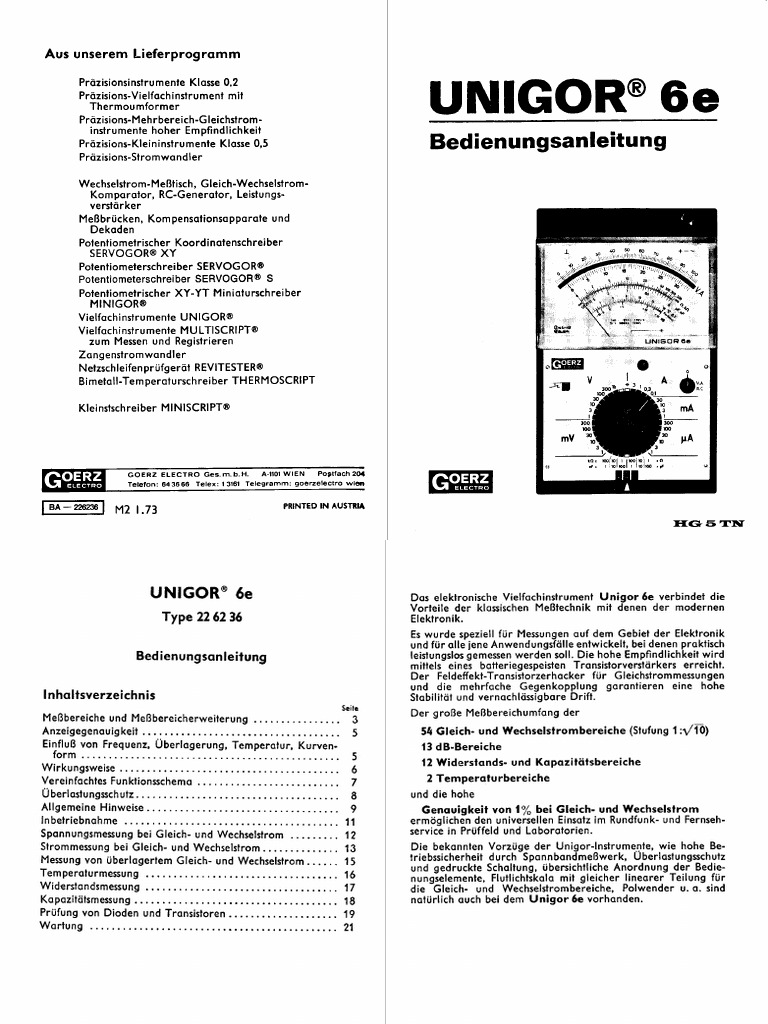 GOERZ UNIGOR 6e (Analog Multimeter) PDF | PDF