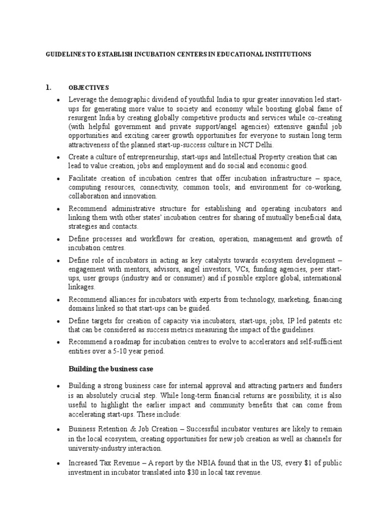Guidelines For Set Up incubatorsinEducationalInstitutions PDF