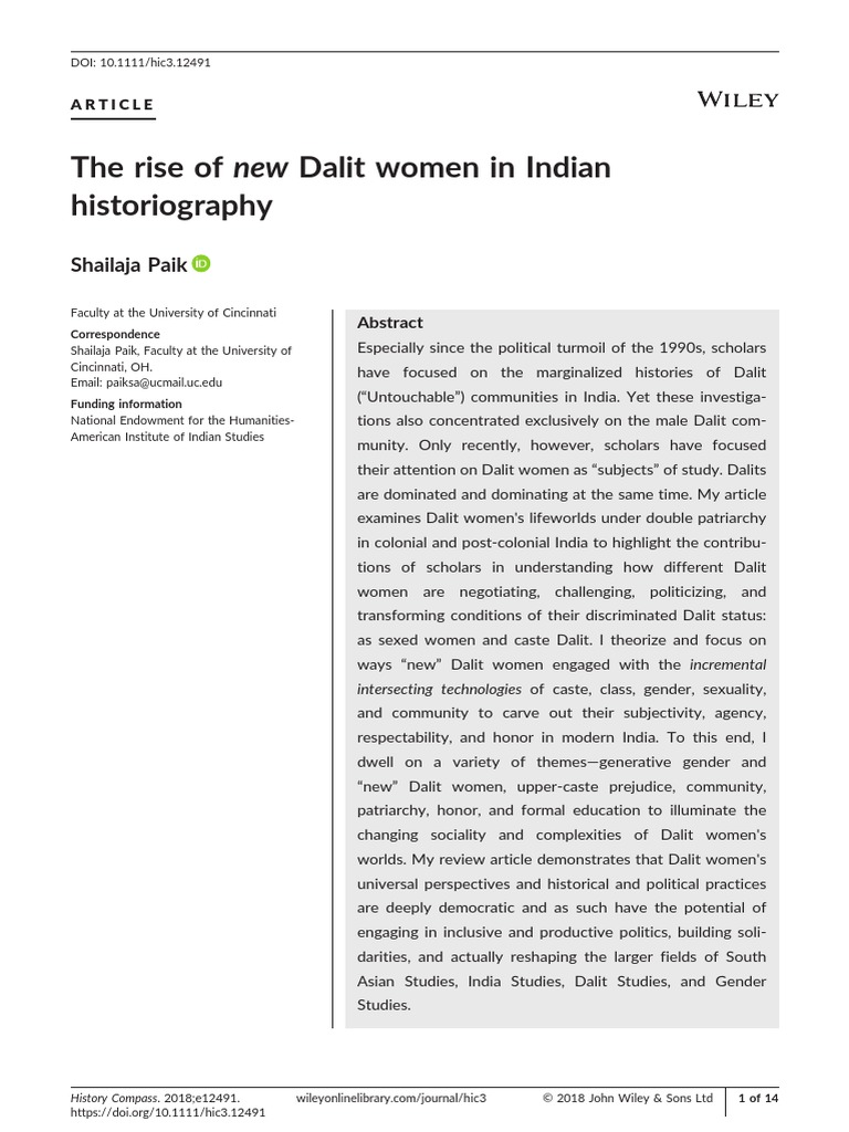 New Dalit Women in Indian: The Rise of Historiography | PDF | Dalit ...