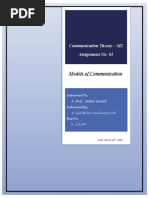 Models of Communication: Communication Theory - M2 Assignment No: 01