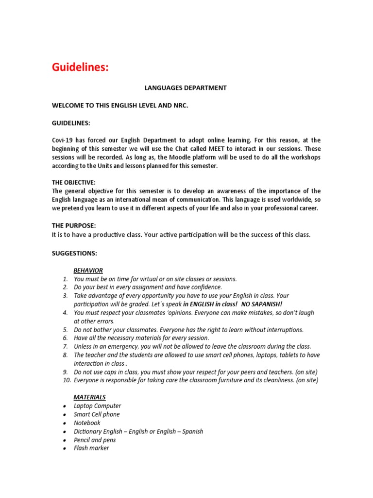 English Level Online Learning Guidelines | PDF | Classroom ...