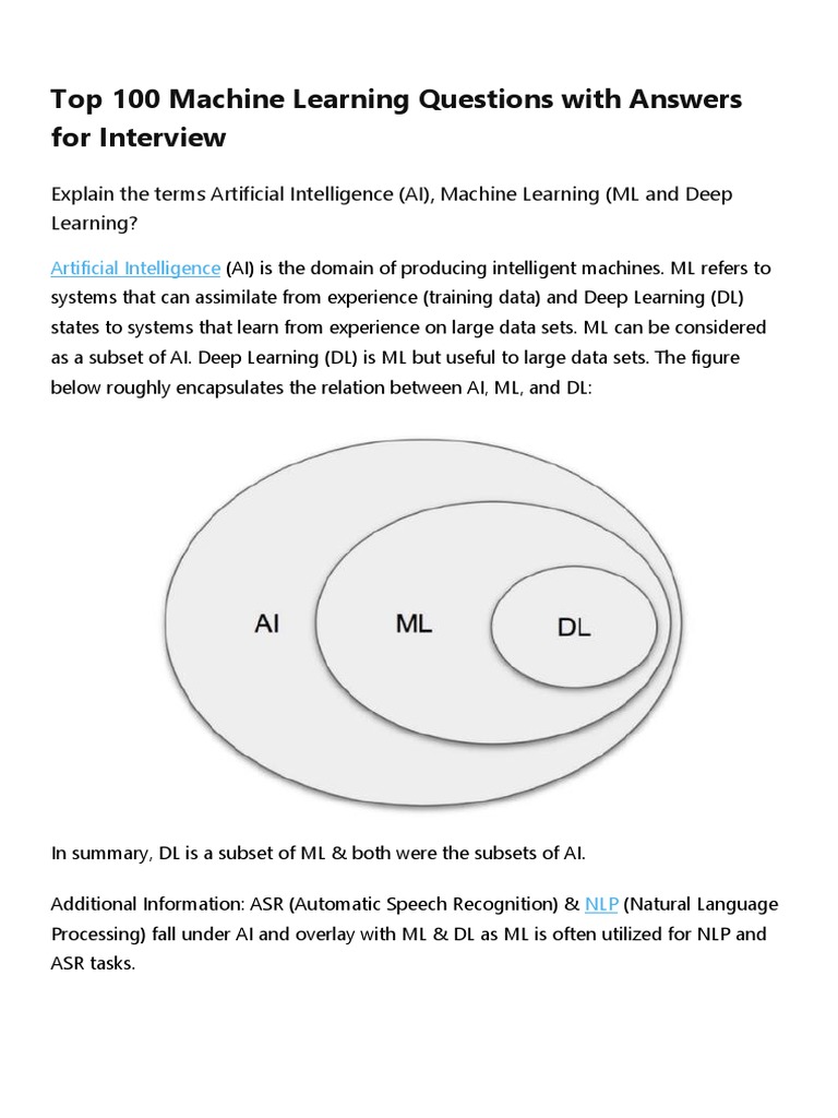 Top 100 Machine Learning Questions With Answers For Interview PDF | PDF ...