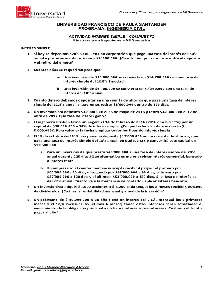 Taller Nº4 INTERES SIMPLE COMPUESTO | PDF | Interés | Tasas de interés