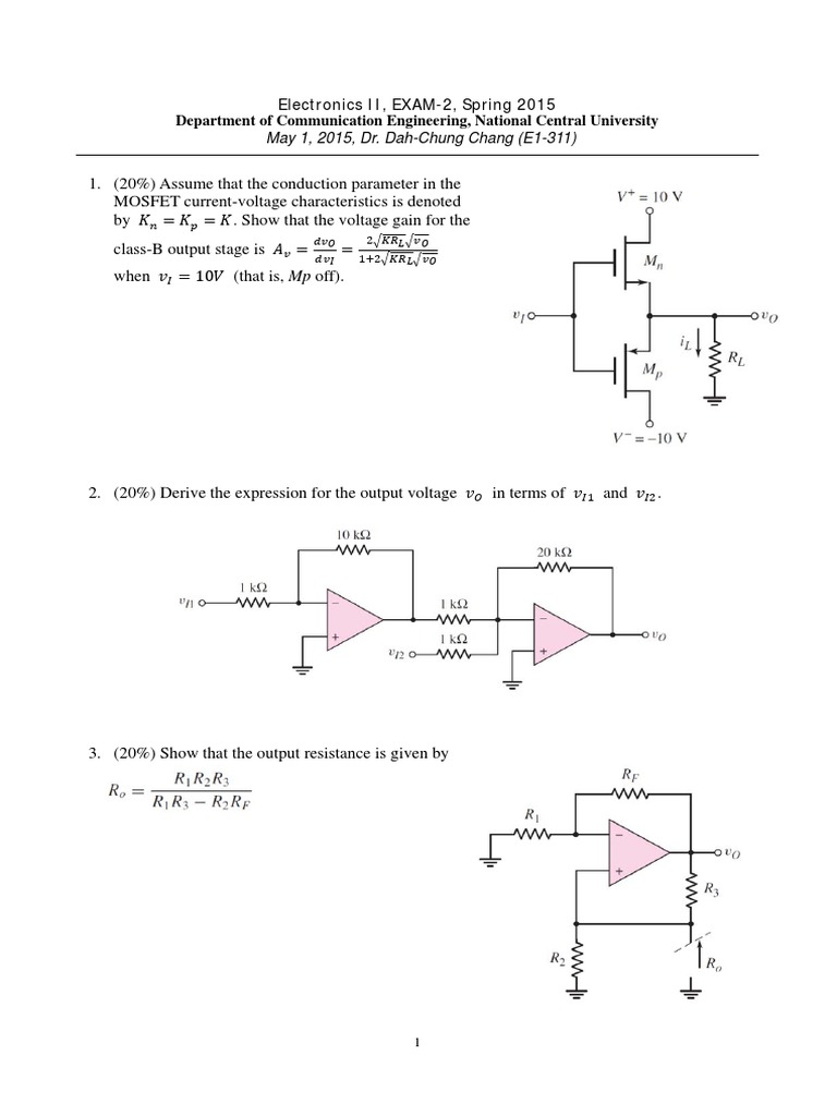 Electronics II, EXAM-2, Spring 2015 Department of Communication ...