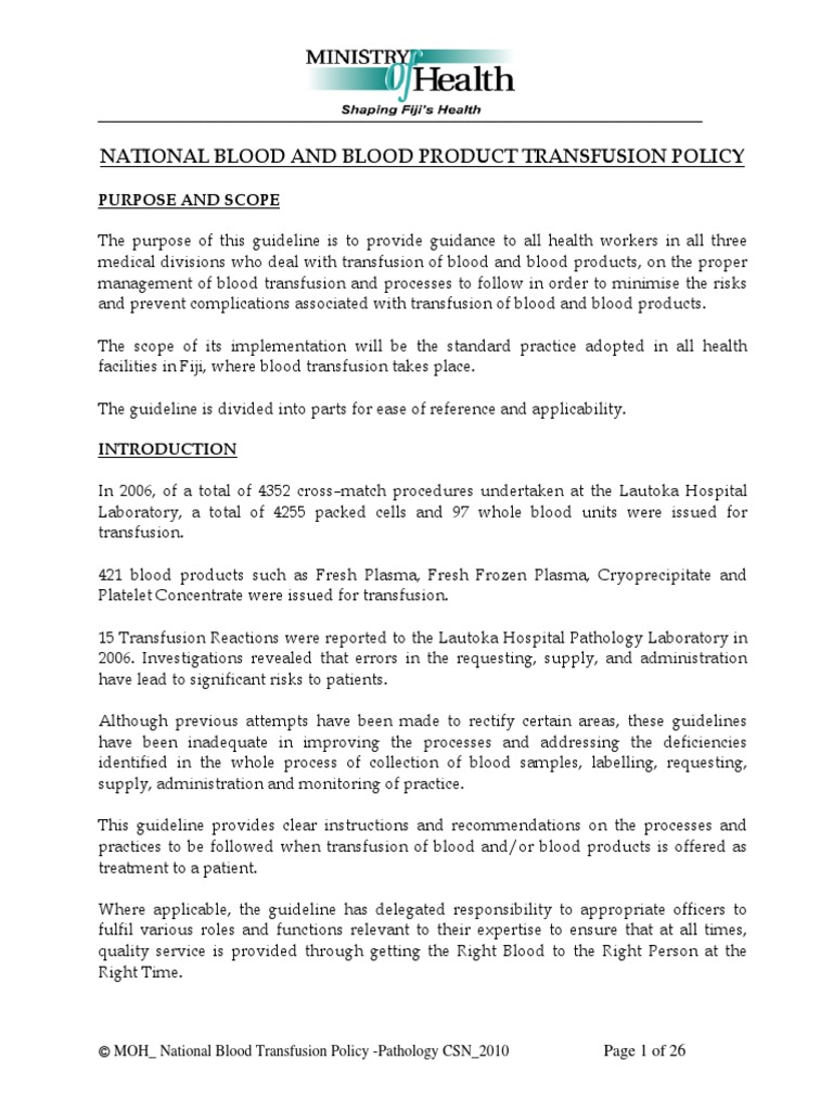 Blood Transfusion Guideline PDF PDF Blood Transfusion Blood Plasma