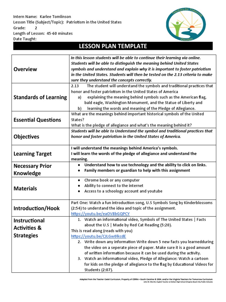 Karlee Tomlinson - Lesson Plan Template - 2885228 | PDF | Lesson Plan ...