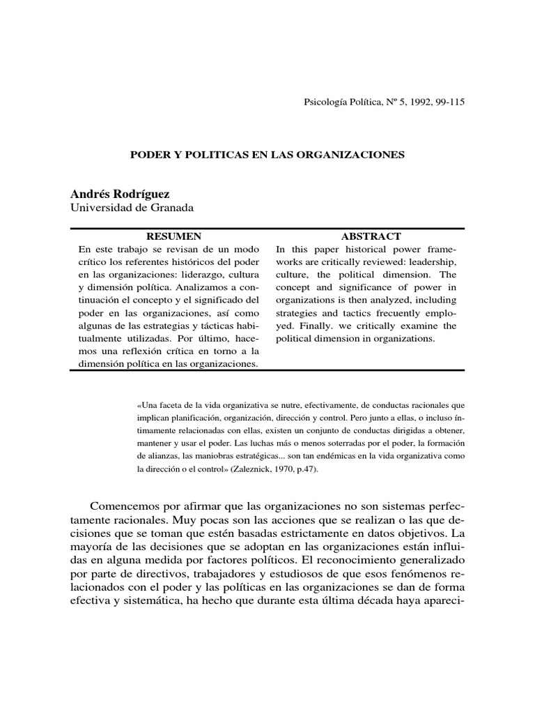 Poder y Politicas en Las Organizaciones PDF | PDF | Liderazgo | Toma de ...