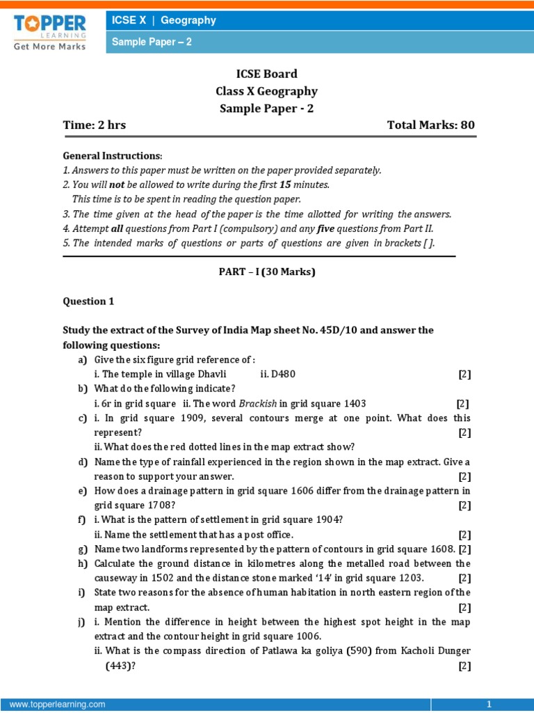 ICSE Board Class X Geography Sample Paper - 2 Time: 2 Hrs Total Marks ...
