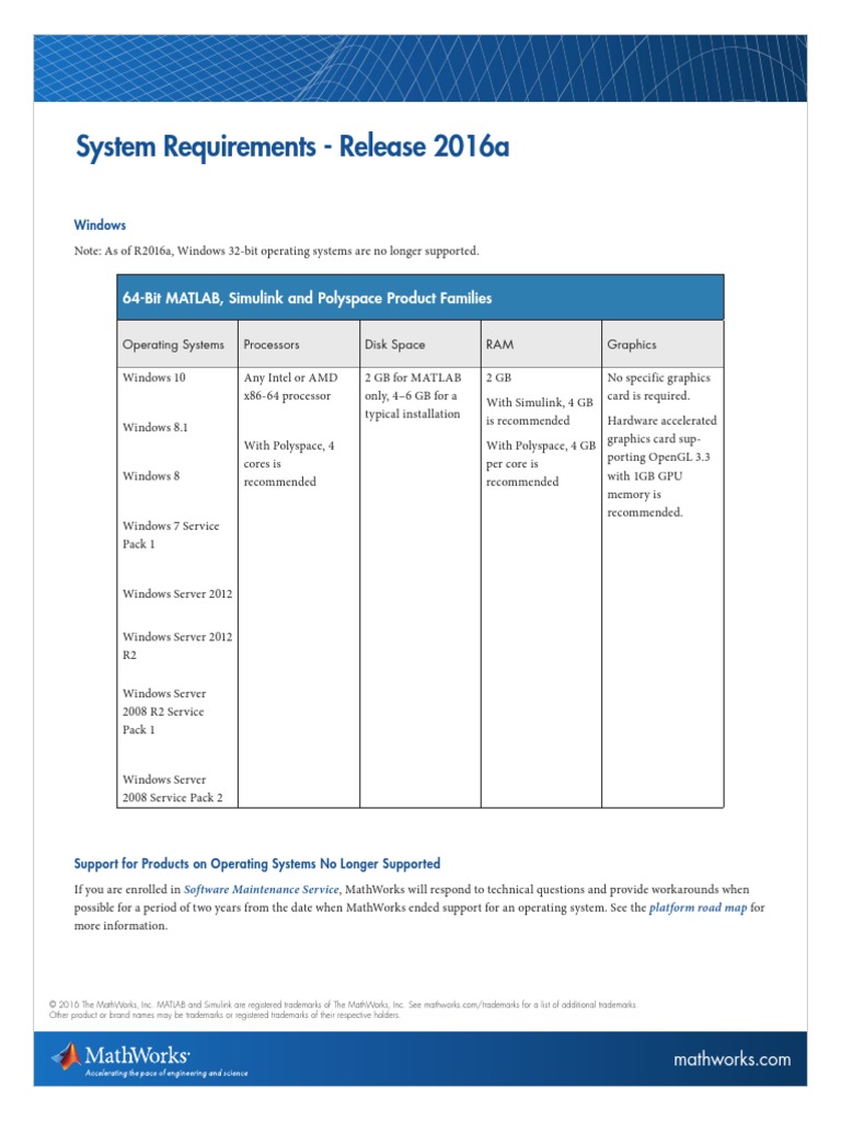 System Requirements - Release 2016a: 64-Bit MATLAB, Simulink and ...