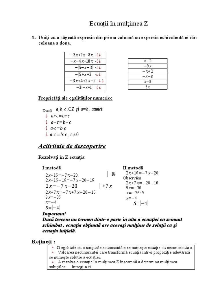 Ecuatii in Multimea Z | PDF
