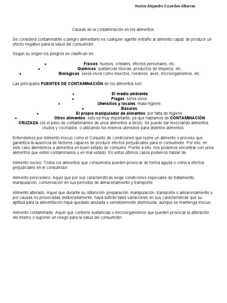 Causas de la Contaminación Alimentaria | PDF | Alimentos | Contaminación