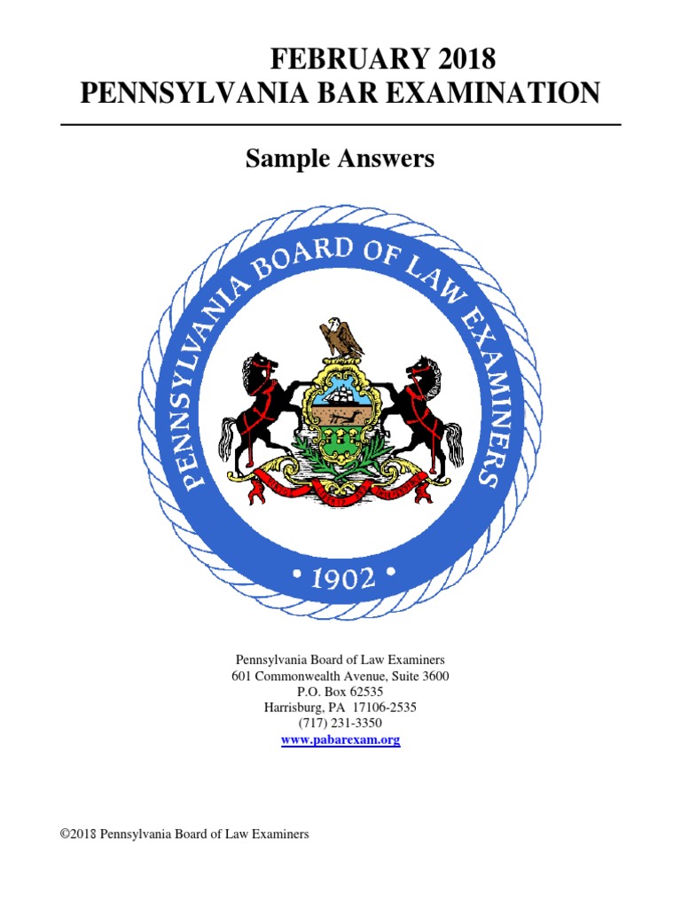 February 2018 Pennsylvania Bar Examination Sample Answers PDF
