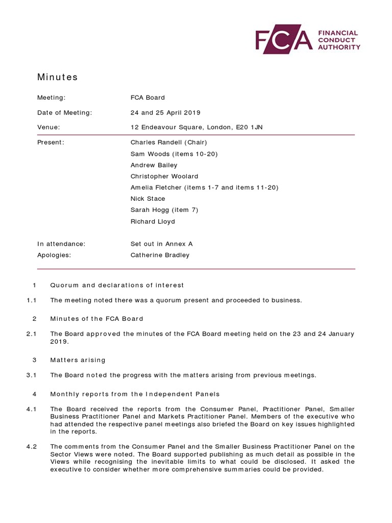 Minutes: 1 Quorum and Declarations of Interest | PDF | Business Law ...