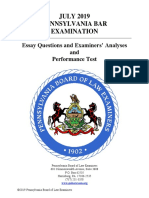 JULY 2019 Pennsylvania Bar Examination: Essay Questions and Examiners' Analyses and Performance Test