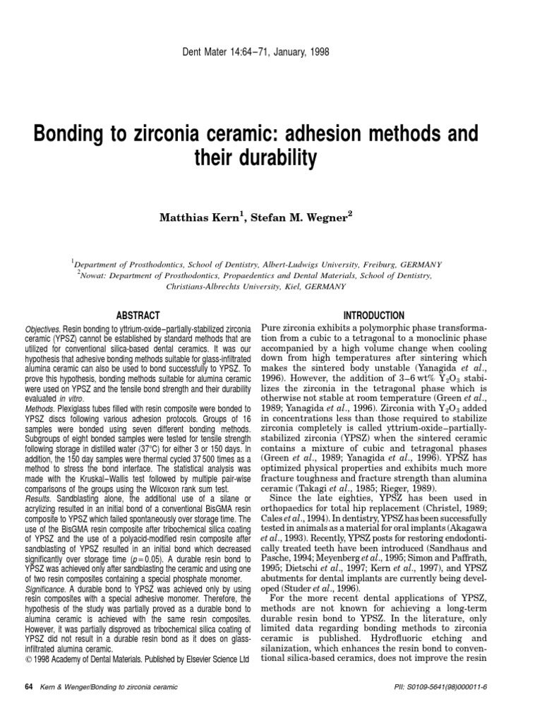 Bonding Methods for Zirconia Ceramic | PDF | Dental Composite ...