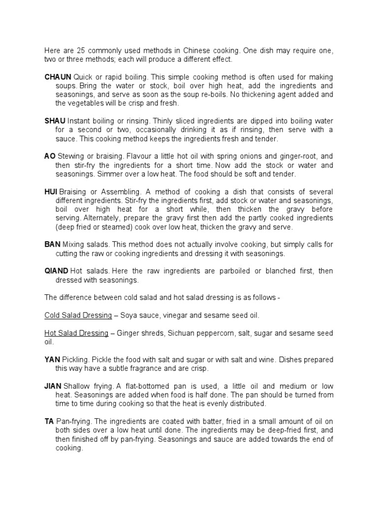 Chinese Cooking Methods Explained | PDF | Stir Frying | Food And Drink