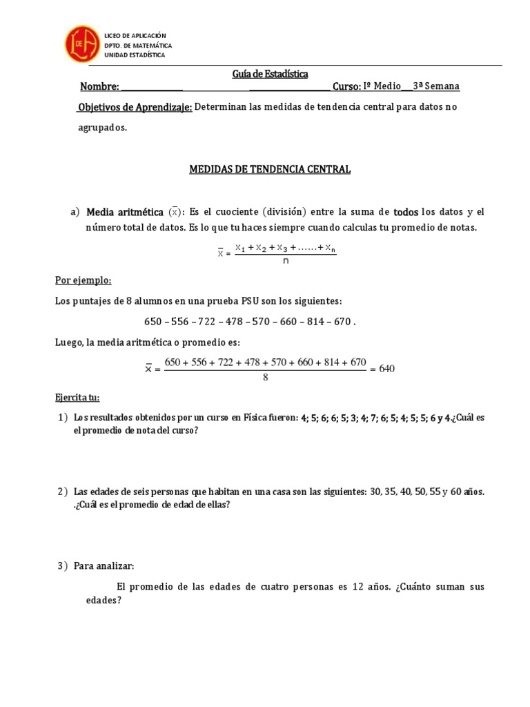 Guía de Estadística para 1° Medio | PDF | Estadísticas | Enseñanza de ...
