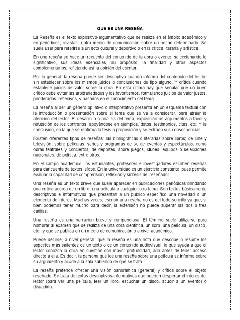 Que Es Una Reseña | PDF | Medios de comunicación) | Libros
