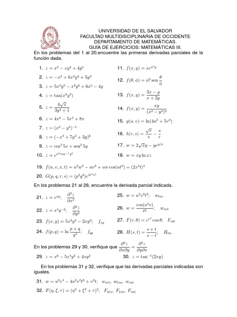 Guia Derivadas Parciales Pdf Calculo Diferencial Analisis Matematico