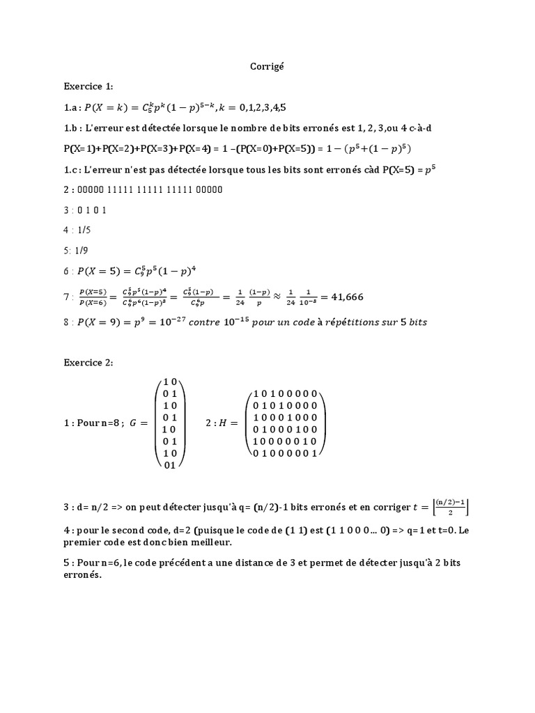 Analyse des Codes Linéaires et Erreurs | PDF | Algorithmes | Code ...