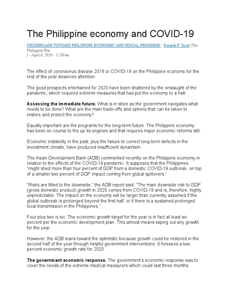 Impact of COVID-19 on Philippine Economy | PDF | Economy Of The ...